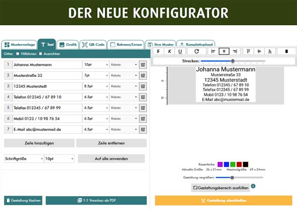 Neuer komfortabler Konfigurator mit intuitiver Benutzerführung und zeilenbasierter Texteingabe